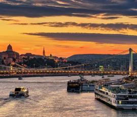 Danube river and the Buda castle a sunset